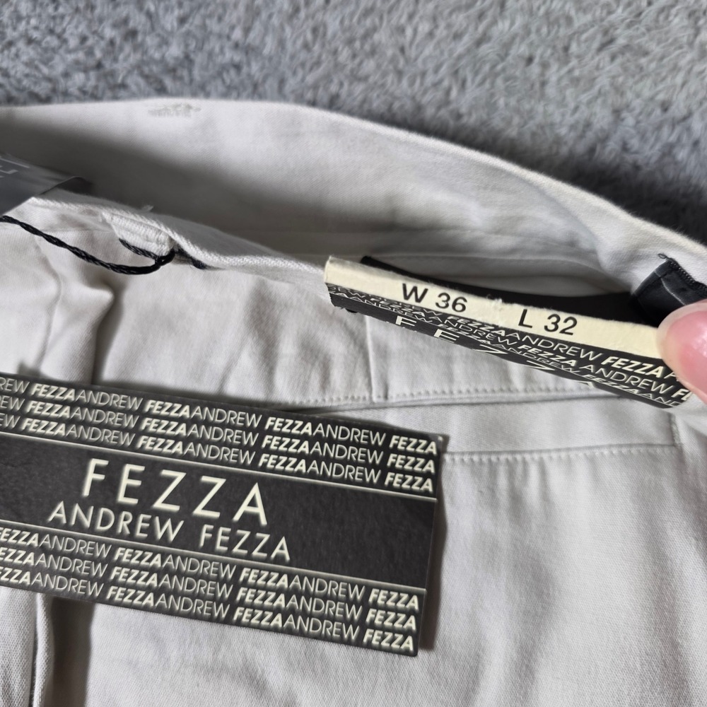 Andrew Fezza Mens 36x32 Dress Pants Cream Stretch Cotton Flat Front Trousers - Picture 3 of 9